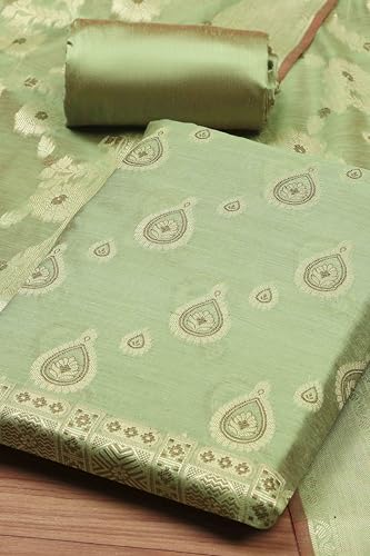 BIBA Women Green Chanderi Unstitched Suit Set_FREE SIZE