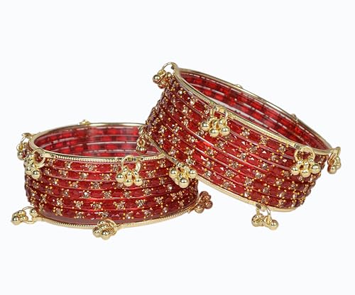 Swara Creations Kashmiri Ghungroo Raindrop Bangles Combo Set | Red Color| for Women and Girls|Set of 16 Pcs (SKU417)