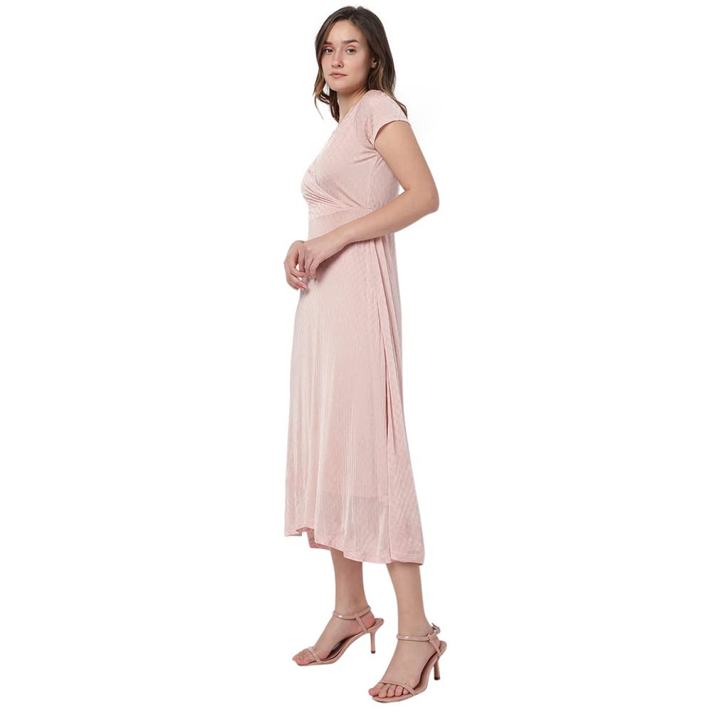 Vero Moda Women's Viscose A-Line Midi Dress (120559901-Misty Rose_Misty XS)