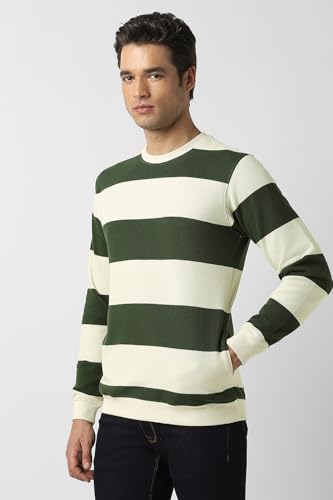 Men Beige Stripe Crew Neck Sweatshirt