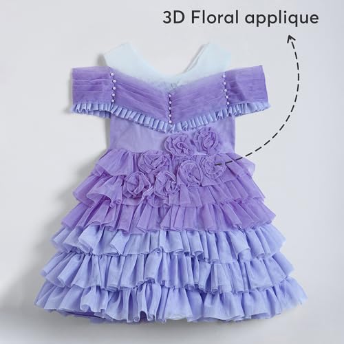 Hopscotch Girls Lavender Short Sleeves Floral Applique Dress for Age (2-3 Years)