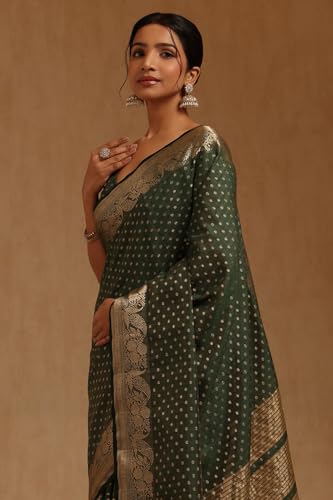 Soch Womens Green Art Silk Geometric Zari Woven Saree