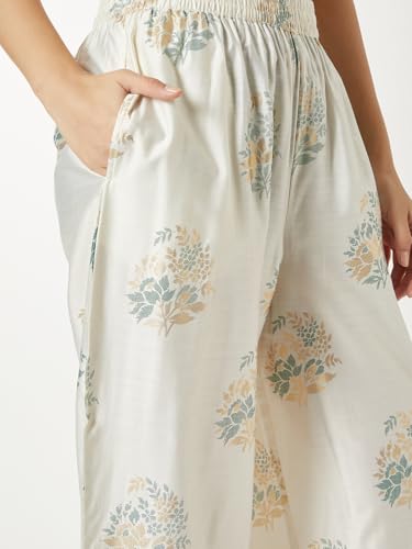 Max Women Printed Straight Kurta Set(White_L)