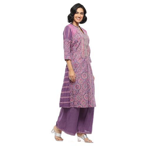 Biba Women Purple Cotton Printed A-Line Suit Set_46
