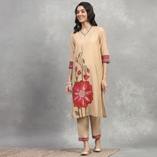 Rangriti Women Gold Viscose Blend Printed Straight Kurta_36