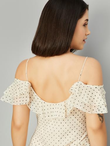 Max Women's Polyester A-Line Midi Dress (DTI3709_Ecru