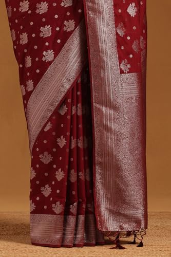 Soch Womens Maroon Viscose Silk Floral Zari Woven Saree