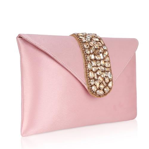 aiZ Bridal Accessories Stylish Clutch Purses for Women - Compact and Lightweight Design, One Pockets for Convenient Storage - Ideal for Everyday Use, Travel, and Casual Outings_ Pink