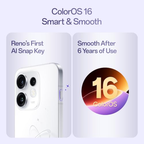 Oppo Reno16 5G (Starry White, 12GB, 256GB) | 3D Design | 50MP 3.5X Telephoto Camera | 4K 60fps HDR Video | AI Remix Collage | Snapdragon 7 Gen 4 | 6700mAh 80W SUPERVOOC | ColorOS 16 | IP69K