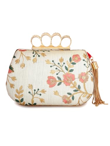 TOOBA Handicraft Hand Beautiful Bling Box Clutch Bag 4 Ring Purse for Bridal, Casual, Wedding Bag for Women & Girls Bag for Women