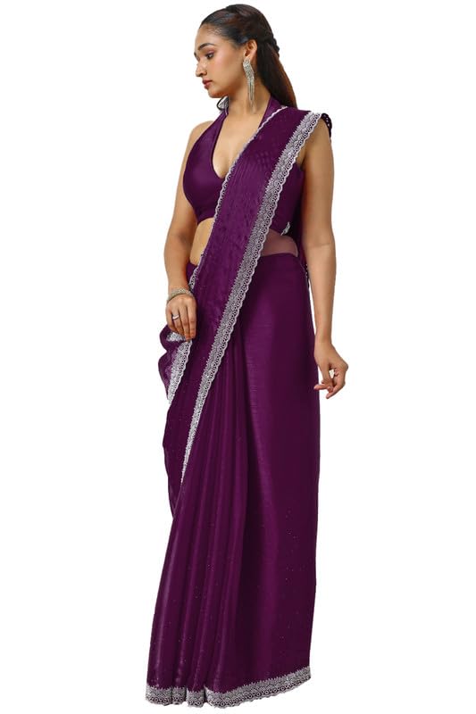 Soch Womens Wine Tissue Saree With Stone Work