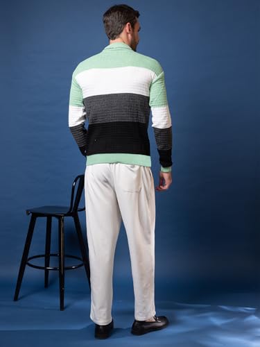 SWAAGLOK - STYLE THAT SPEAKS Men’s Colorblock Mock Neck Sweater | Textured Knit Pullover with Ribbed Hems | Stylish Slim Fit Winter Jumper for Casual & Weekend Wear (in, Alpha, S, Light Green)