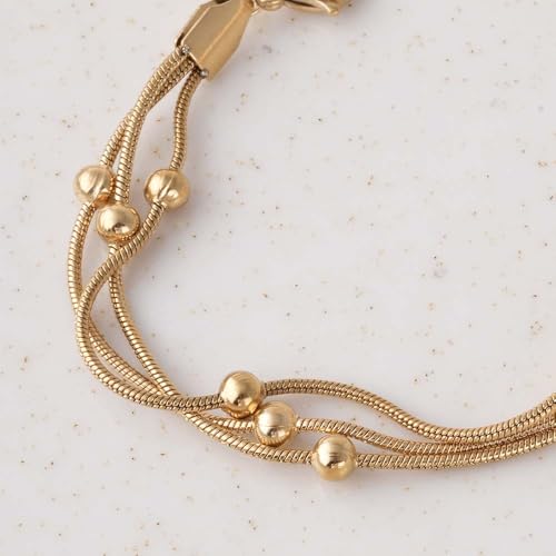 PALMONAS Gold Chain Bracelet with Beads for Womens - Waterproof & Anti-Tarnish, Gift for Girls & Women