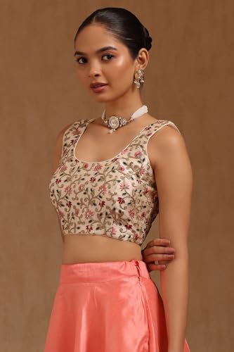 Soch Womens Cream Tussar Embroidered Padded Blouse Thread Work