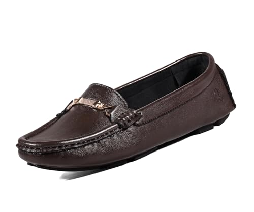 LOUIS STITCH Women’s Brown Premium Slip-On Loafers with Buckle | Elegant Solid Slip-On Comfort Shoes for Casual and Formal Wear | Slip-On Loafer Shoes for Women | LSLD-BLR-HS04-BB | UK-7