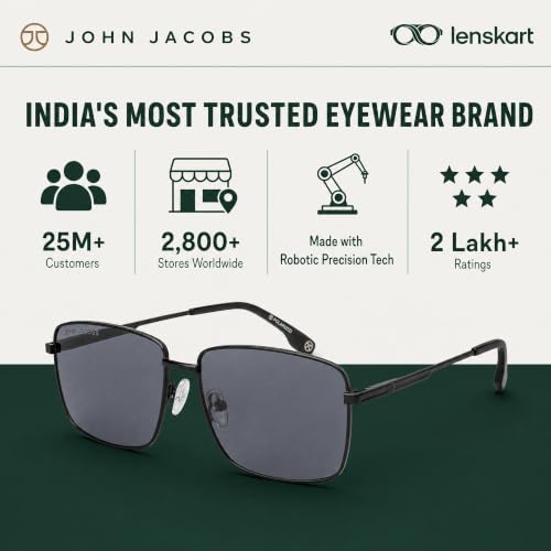 John Jacobs | Black - Grey | Full Rim Rectangular Stylish & Premium Polarized Sunglasses | Polarized and 100% UV Protected | Men & Women | Large | JJ S15862