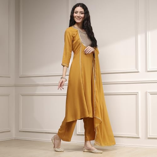 Biba Women's Rayon Kurta, Bottom, Dupatta (SKDMRIGL31307AW25MUST