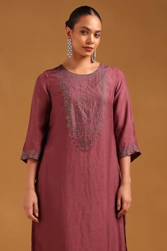 Soch Womens Onion Pink Dola Silk Embellished Kurta Set With Stone Work