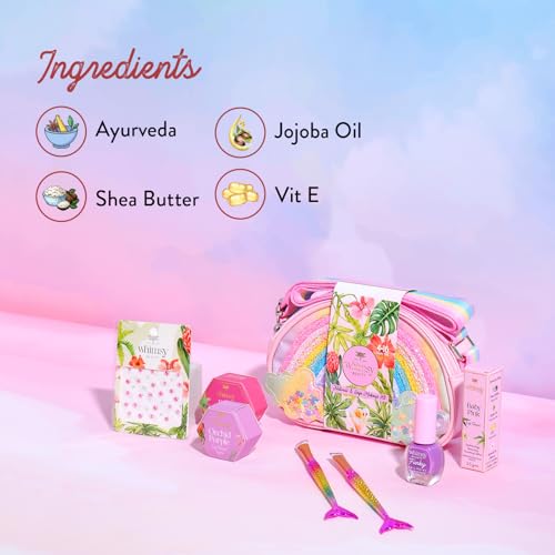 Whimsy Beauty Organic & Safe Sling Bag Makeup Kit | Safe, Non Toxic Beauty Set for Preteen & Teen Girls |Lip & Cheek Tint, Lip Gloss, Eye Glitter & Nail Polish | Vegan & Cruelty Free (Pack of 7)