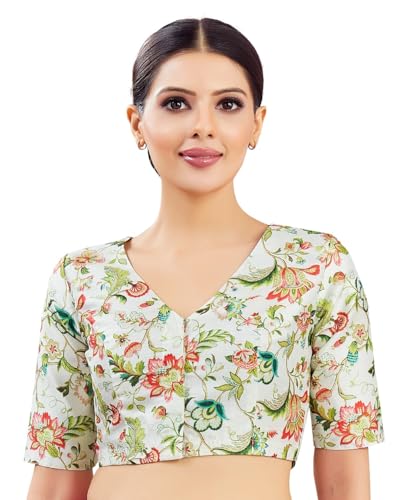 Studio Shringaar Women's Multi Coloured Printed V-Neck Saree Blouse (Multicolor, 48)