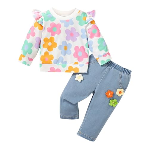 Hopscotch Baby Girls Floral Print Full Sleeves Multicolor Jeans set For Ages (9-12 Months)