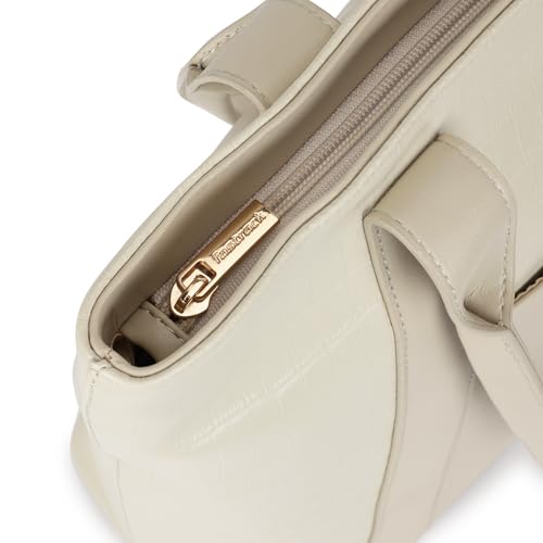 Fastrack Croco Crush Tote | White Faux-Leather Women's Handbag | Textured Croco Design with Gold Hardware | Double Handles, Zipper Closure & Organised Storage