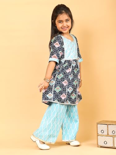 superminis Baby Girls Cotton Printed Kurti With Gota Work And Straight Palazzo (5-6 Years, Blue)
