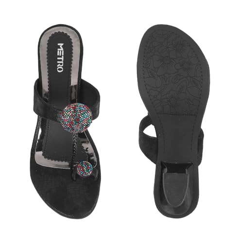 Metro Women Black Faux Leather Fashion Heel Slip-on Sandal UK/2.5 EU/35(35-814)