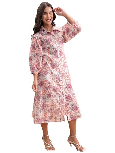 Vishudh Women 3/4 Sleeve Collared Neck Dress VPa1000208 Multicolor 2XL
