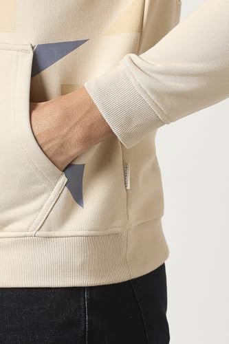 Men Cream Print Hooded Neck Sweatshirt