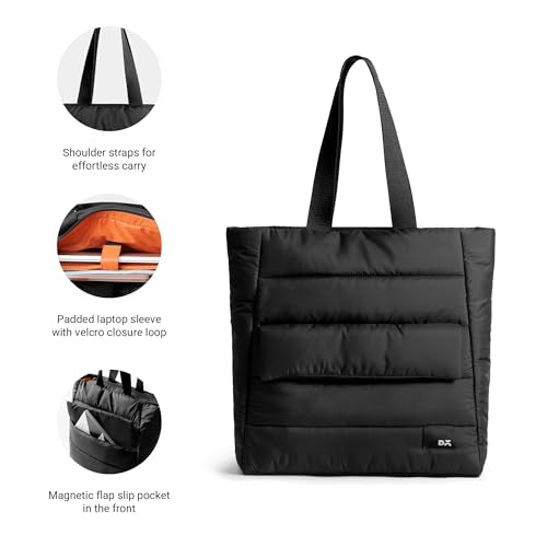 DailyObjects Black Wing Tote for Girls and Women|Fits 13/14 inch Laptop/Macbook Pro/Air|Lightweight|Stylish Handbag|Zippered Spaciuos Compartment|For Office/Daily Use/Travel|Multi Slip Pockets