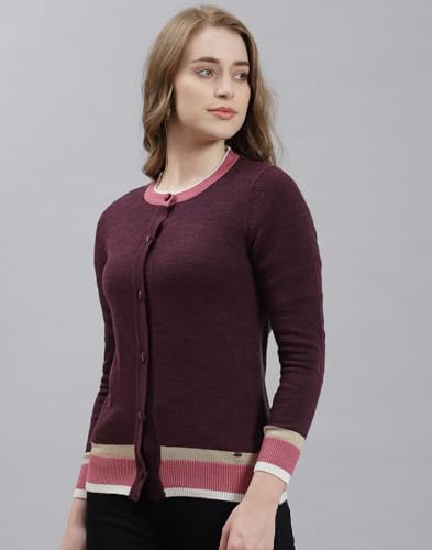 Monte Carlo Purple Wine Mix Solid Round Neck Sweater