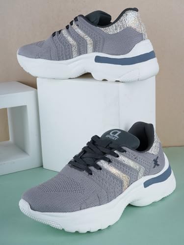 Carlton London Women L Grey Comfortable Lace-Up Snakeer with Heels, for for Casual, Walking & Daily Use (39)