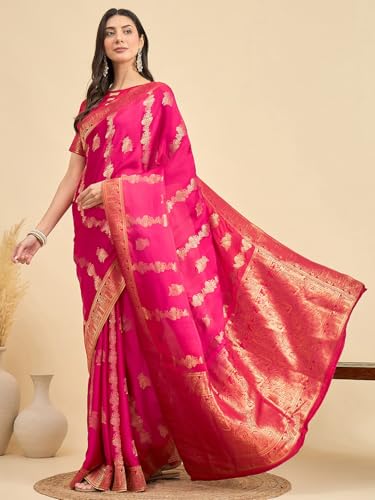 AKHILAM Women's Kanjivaram Woven Soft Silk Saree With Blouse Piece