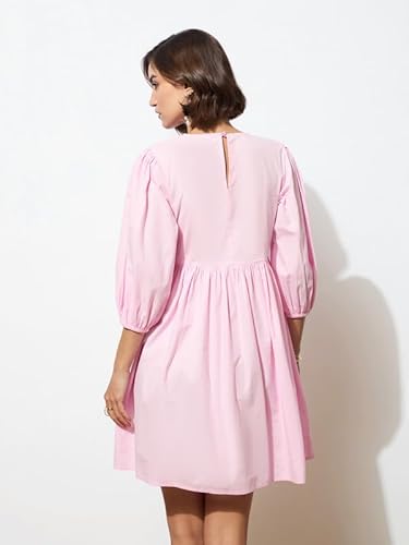 barcino Pink Poplin Smocked Gathered Dress