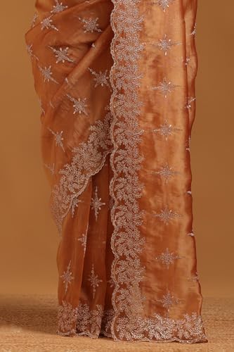 Soch Womens Peach Tissue Ethnic Motifs Saree With Stone Work