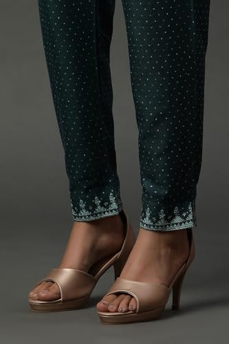 W for Woman Women's Rayon Kurta, Straight Pant & Dupatta (23AUSTWS10104-119928_Teal Green