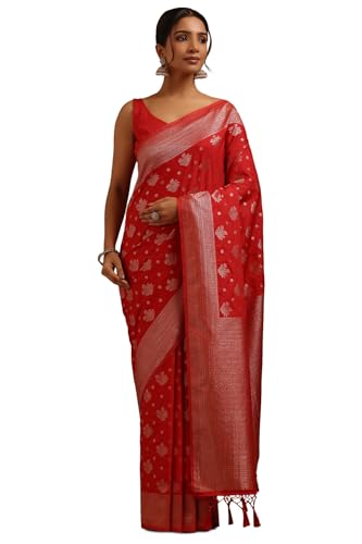 Soch Womens Deep Red Viscose Silk Zari Woven Saree