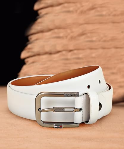 GIL Genuine Leather White Belt for Men Perfect for Formal and Casual Wear with Adjustable Waistband Buckle, Classic and Original Design Ideal for Jeans, Gifting, Office, Party or Daily Use (Size-34)