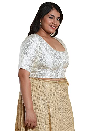 SALWAR STUDIO Women's Off White Brocade Readymade Saree Blouse-PLSSB00014-OFWH