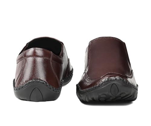 LOUIS STITCH Brunette Brown Genuine Leather Formal Slip On Shoes for Men | Ultra Lightweight and Flexible Rubber Sole Men’s Slipon Loafer Shoes | LSAXSO | UK-9