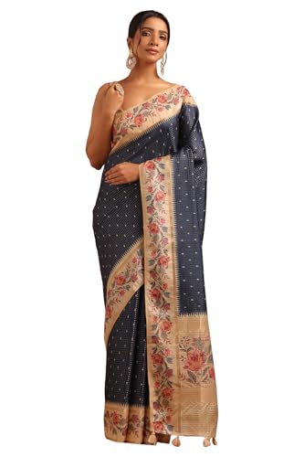 Soch Womens Navy Blue Tussar Zari Woven Saree