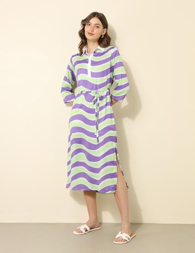 U.S. POLO ASSN. Women's Polyester Shirt Midi Dress (UWSS25DRS158 Multicolor