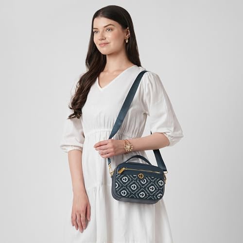 Caprese Florida Small Sling Bag for Women with Adjustable & Detachable Strap for Comfortable Wear | Zipper Closure | Versatile Handbag for Everyday Use, Travel, and Special Occasions (Navy)