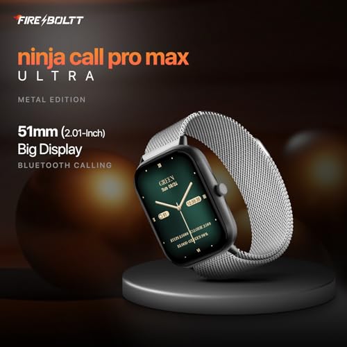 Fire-Boltt Ninja Call Pro Max Ultra Bluetooth Calling Smart Watch, 2.01" HD Display, 120+ Sports Modes, Health Suite, AI Voice Assistance, SpO2 Smartwatch for Men & Women - Silver Link