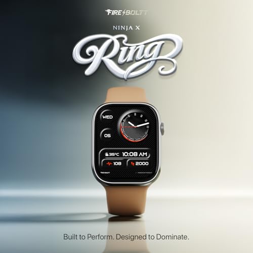 Fire-Boltt Ninja X Ring Smart Watch with 1.96” Large Display, Bluetooth Calling, Wireless Charging, AI Voice Assistant, 500+ Watch Faces, Health Suite, Smart Watch for Man & Woman – Mocha Mousse