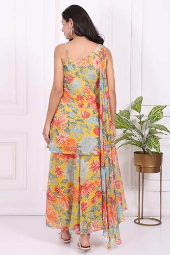 W for Woman Yellow Floral Printed Flared Kurta and Flared Pants Set - (WS13678-126973-S)
