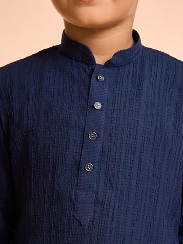 Manyavar Boys Spandex Textured Kurta Pyjama Set (Dark Blue,3-4Y)