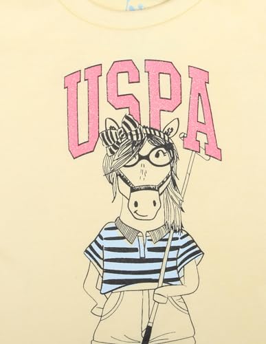 U.S. POLO ASSN. Girls Graphic Print Cotton T-Shirt Light Yellow