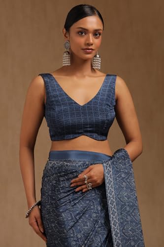 Soch Womens Blue Crepe Ethnic Motifs Saree